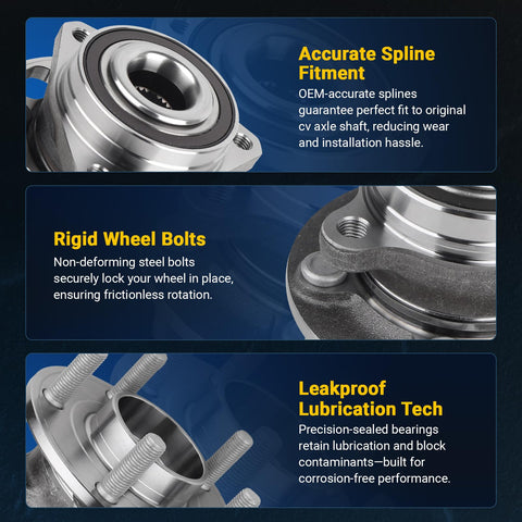Close-up of Front Wheel Hub Assembly For Jeep Wrangler 2007 Through 2016 5 Lug With ABS Beefed Up Replacement 2 Pack