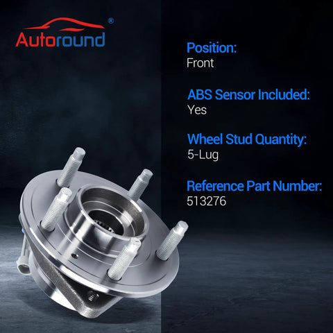 Two Pack Front Wheel Bearing And Hub Assembly Direct Fit For Chevy Equinox 2007 2009 Captiva Sport 2012 2015 Vue 2008 2010 Torrent Suzuki XL7 With Five Lug And ABS, shown with five-lug design and ABS sensor.