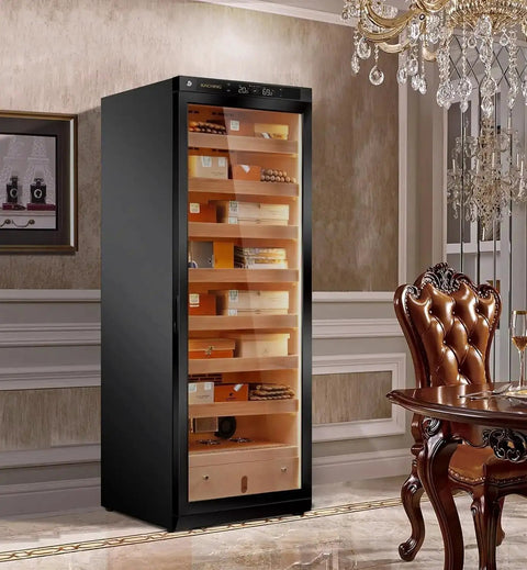 Beefy 380L Electric Cigar Humidor With Precise Temperature And Humidity Control Cedar Wood Shelves Cabinet in luxury room