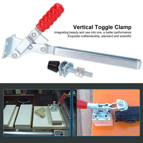 Vertical Toggle Clamp With Quick Release For Woodworking Jigs And Fixtures Beefy Rock Solid Hold Down Tool 180 Kg Clamping Force Durable Galvanized Iron Construction For Accurate Workholding And Fixture Fastening
