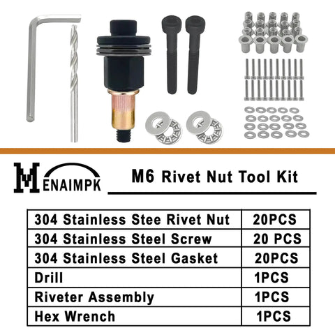 Heavy Duty Rivet Nut Tool Kit For Easy Installation Hand Riveter With Drill Bit And M6 Rivet Nuts Includes Flat Head Screws