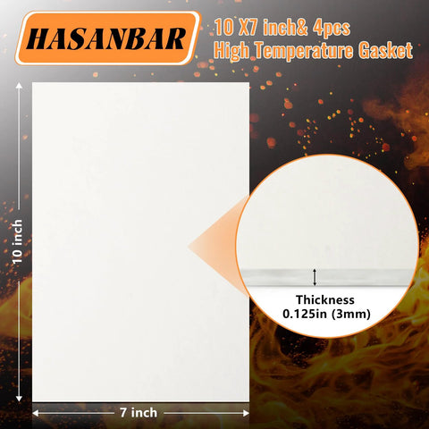 Gasket paper sheet, ceramic fiber high-temp material, 7 x 10 in, 0.125 in thick, 4 pcs, Hasanbar branding