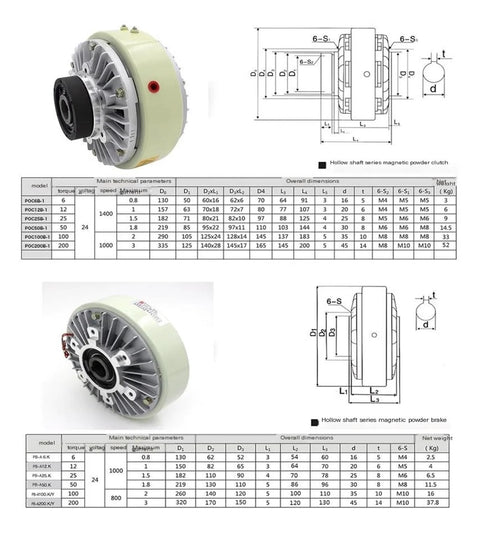 Front and side views of PB-A0.6 magnetic powder brake/clutch; light-green housing.