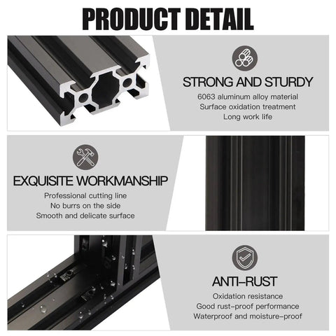 Two Piece Set Of 400mm V Slot 2040 Aluminum Extrusion European Standard Anodized Black Linear Rail product details display
