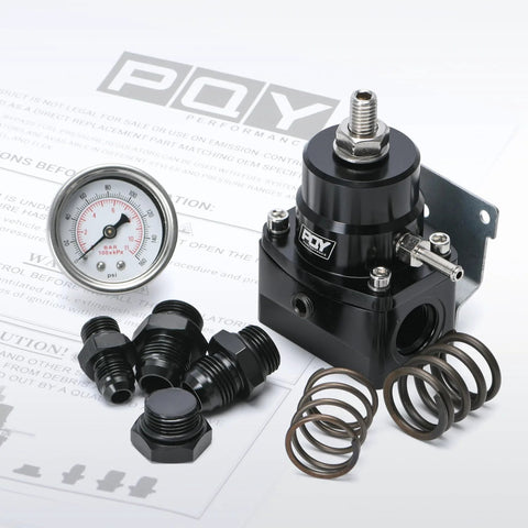 PQY black adjustable EFI fuel pressure regulator kit with AN8 feed port and AN6 return port