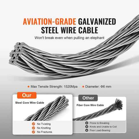 Aviation-grade galvanized steel wire cable for 3 In 1 Electric Hoist Winch 1100 Lb Capacity 1500W Portable Crane With Wired And Wireless Remote