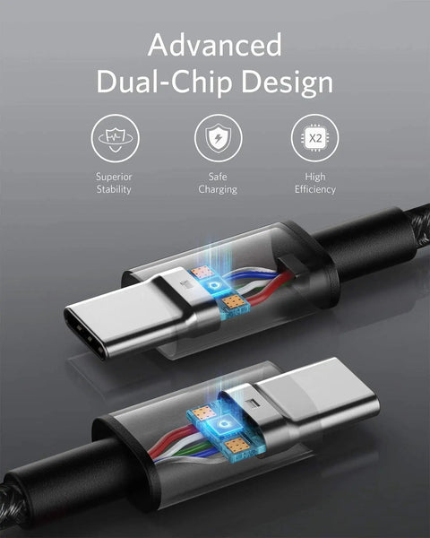 USB C to USB C Cable 10 Foot 100W Fast Charge Nylon Braided for iPhone MacBook with dual-chip design illustration