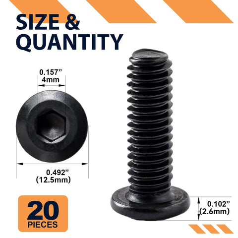 Close-up of 1/4-20 X 2 Inch Flat Head Hex Socket Cap Screws, 304 Stainless Steel, Black Oxide, with hex socket and measurements.