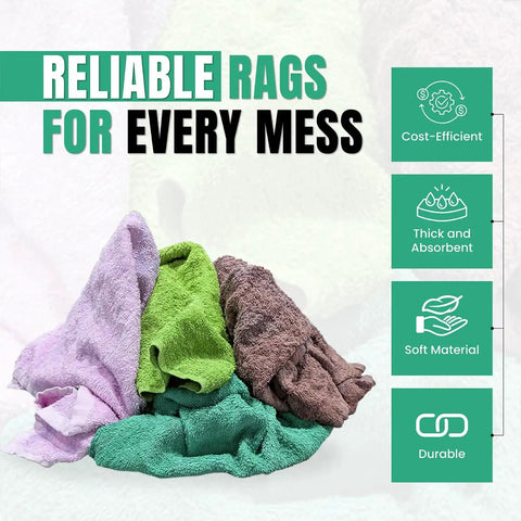 Heavy Duty Recycled Color Terry Cloth Cleaning Rags For Garage And Shop displayed with reliability and cost-efficient features.