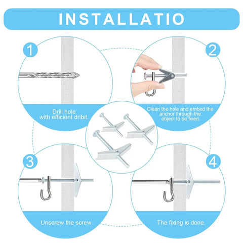 Installation guide for Hollow Wall Anchors Set 26 Pieces with step-by-step instructions for metal drywall anchors and screws.