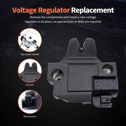 Voltage regulator replacement instructions with image showing high-quality materials and 3-pin connector.