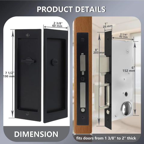 Zero Profile Pocket Door Lock Privacy Hardware With Flush Mount Pull Handle No Fuss Heavy Duty Pocket Door Latch dimensions