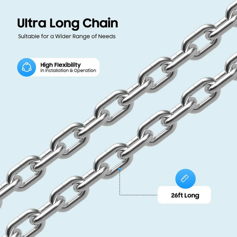 Close-up of 26ft long galvanized chain for Heavy Duty Garage Door Jackshaft Chain Hoist 3 To 1 Drive For Roll Up Doors.