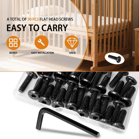 M6x30mm Flat Head Socket Cap Screws For Furniture, 304 Stainless Steel 18 8 Countersunk Connector Screws, hex spanner shown