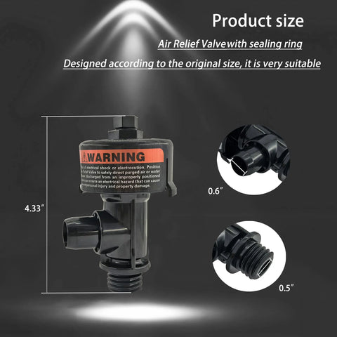 Dicsley manual air relief valve for pool/spa filter, black plastic body with 0.6in side port and 0.5in threaded inlet.