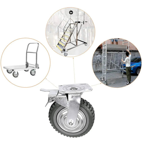 Six Inch Rubber Caster Wheels Heavy Duty Anti Skid Swivel Casters shown for carts and scaffolds with 360-degree rotation feature.