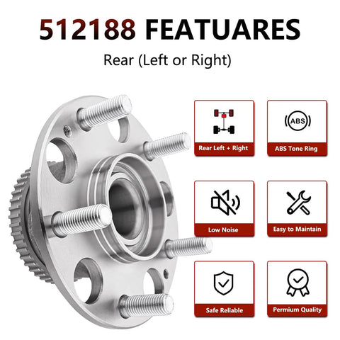 Rear Wheel Bearing Hub Assembly Pair With ABS For Acura TL 2004-2008 And Honda Accord 2003-2007 Gas Models Not Hybrid