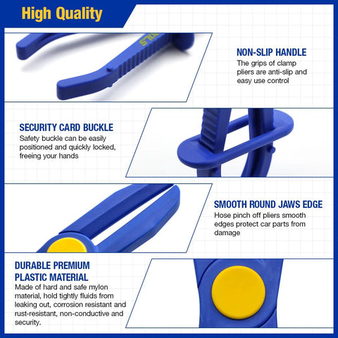 Hose pinch clamp pliers set, 6 pieces in blue with non-slip handles and Oxford tool bag
