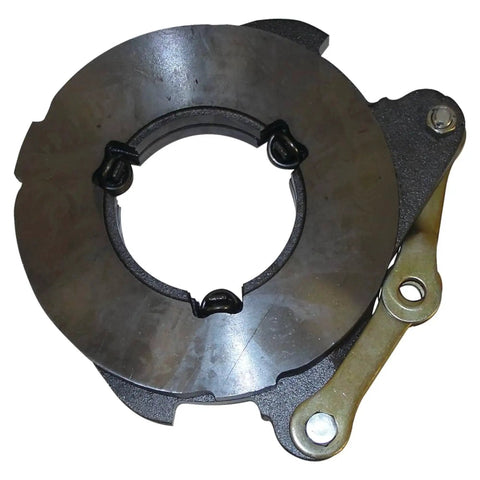 Brake actuator ring with mounting bracket; circular steel disk with inner bore for Massey Ferguson tractor compatibility.