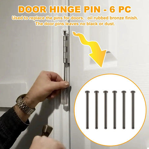 Person installing Six 3.5 Inch Indoor Door Hinge Pins Replacement Set For Interior Doors Heavy Duty Steel Black Finish Compatible With Oil Rubbed Bronze Hinges