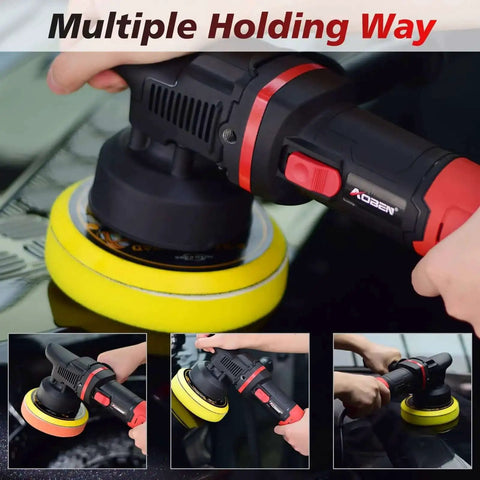 Close-up of 6 Inch Dual Action Car Buffer Polisher With Detachable Handle Pro Grade Random Orbital Polisher Kit in use