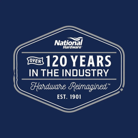National Hardware logo celebrating over 120 years in the industry, established in 1901, with the text 'Hardware Reimagined' on a navy background.