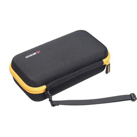 Front view of black Hard Case For Infrared Thermometers 62 Max 59 Max 64 Max With YKK Zipper, featuring textured surface and wrist strap.