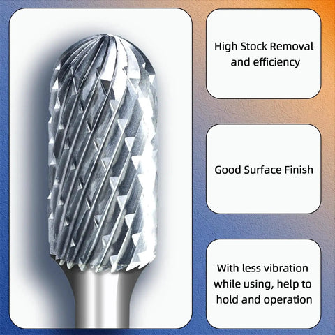 Cylindrical Radius End Double Cut Tungsten Carbide Rotary Burr Bit For Wood And Metal, showing cutting grooves, close-up view