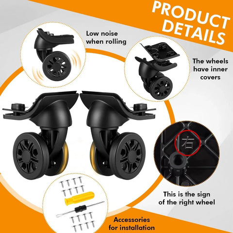 Four Pcs Luggage Wheel Replacement Set With Two Left And Two Right Caster Wheels Includes Screws And Screwdriver For Suitcase Repair
