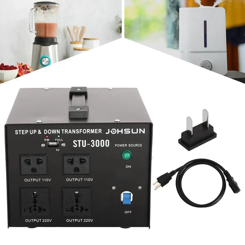 Heavy Duty 3000W Voltage Converter Transformer For 110V To 220V And 220V To 110V with rugged iron shell and sockets visible