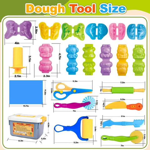 Kids Dough Play Tools Set 22 Piece with Storage Box Silicone Mat Rolling Pins Safety Scissors Mini Knife 3D Dino and Animal Molds