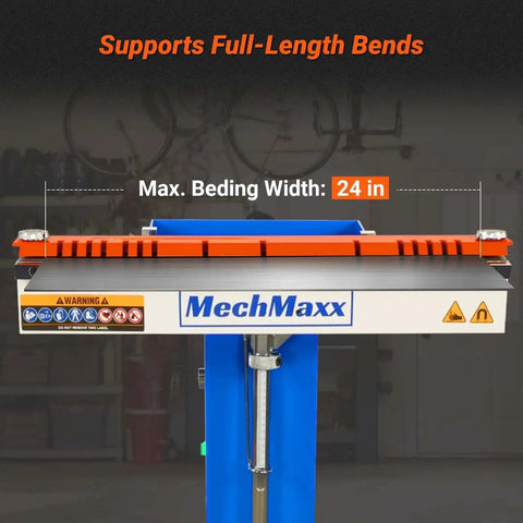 Front view of 24 Inch Industrial Magnetic Pan And Box Heavy Duty Sheet Metal Brake Workhorse with clamping system, 24 inch width.