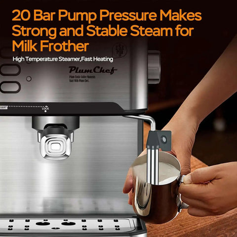 Close-up of 20 Bar Espresso Machine With Milk Frother Steam Wand Compact Home Espresso Maker For Latte And Cappuccino