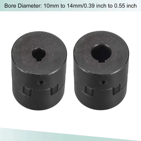 Two Flexible Coupling Shafts From 10mm To 14mm Bore, 53mm Long, 44.5mm Outer Diameter, C45 Steel Motor Coupler Joint