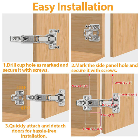 TamBee 175° concealed cabinet hinge set, 48mm, nickel-plated steel, soft-close dampers, 1 pair for frameless cabinets