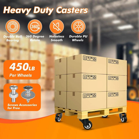 Heavy Duty One And A Half Inch Caster Wheels Set Of Eight No Brake PU Wheels Double Ball Bearing Swivel Casters for pallets