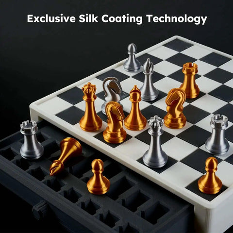Chess pieces printed with Silk PLA Filament For 3D Printing, 1.75mm With 0.03mm Tolerance, 1kg Spool, Liquid Gold Metallic Finish