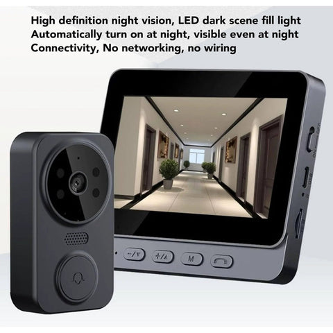 Video Intercom System With 8MP HD Doorbell Camera And 4.3 Inch Monitor, 170 Degree Wide Angle View, Night Vision display