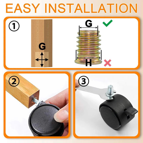Installation guide for Swivel Stem Casters With Locking Brakes For Furniture And Shelves 2 Inch Black Replacement Castors