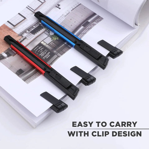 Retractable Utility Knife With 10 Extra 9mm Blades And Aluminum Cutter Pack 5 with clip design on magazine