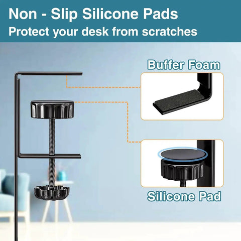 No Drill Under Desk Cable Tray With Clamp Mount Fifteen Point Seven Inch Cord Organizer showcasing silicone pads and clamp