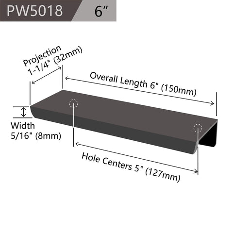 Edge Pulls For Cabinets And Drawers, 8 Pack, 6 Inch Overall Length, Black Concealed Tab Pulls, Aluminum, 5 Inch Hole Centers
