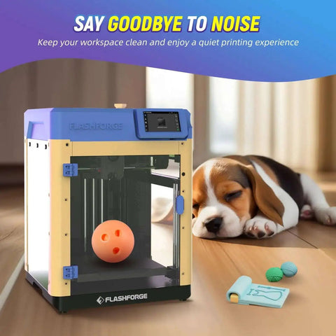 Adventurer 5M 3D Printer Enclosure Kit With 3mm PC Panels DIY Temperature Controlled Dustproof Enclosure beside a sleeping dog
