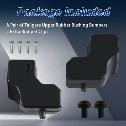 Upgraded Tailgate Upper Rubber Bumper Kit For Ford F-250 F-350 F-450 F-550 LH RH showing parts and clips