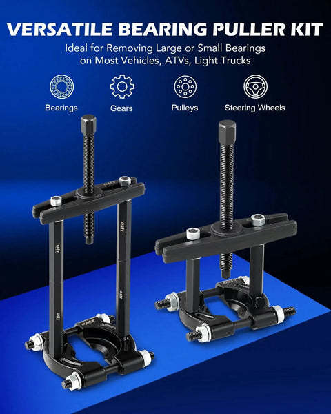 2 In 1 Bushing Driver And Bearing Press Kit With 2 Inch And 3 Inch Jaws showing puller set against blue background