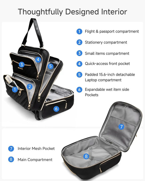 Underseat Carry On Luggage With Wheels For Quick Weekend Trips Soft Sided Personal Item Case Lightweight 16 Inch Cabin Bag interior view
