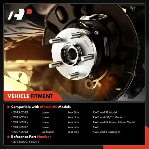 Rear Wheel Bearing Hub Assembly 5 Lug For Mitsubishi Outlander 2007 2013 AWD And Lancer 2012 2017 AWD All Wheel Drive Vehicles High Load Capacity Durable Replacement Part installed on vehicle