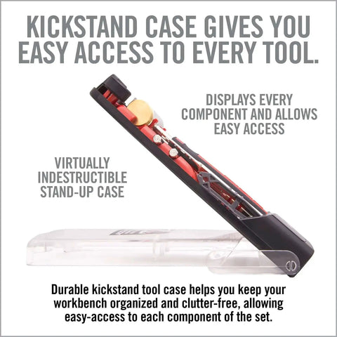 Kickstand case of All In One Hammer And Punch Tool Kit With Interchangeable Steel Brass Nylon And Rubber Heads.