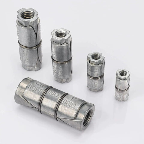 24 Pack Double Expansion Shield Anchors For Concrete Brick And Block Internal Thread One Quarter Inch Length One And A Quarter Inch External Diameter One Half Inch Zinc Alloy Heavy Duty Inside Screw Anchors in various sizes