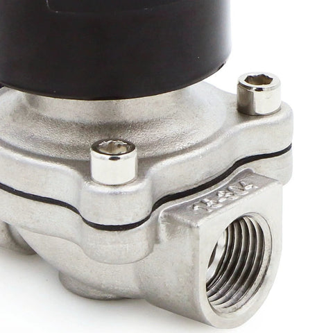 Solenoid valve, U.S. Solid stainless steel body, 1/2 inch NPT, 110VAC normally closed, Amazon brand